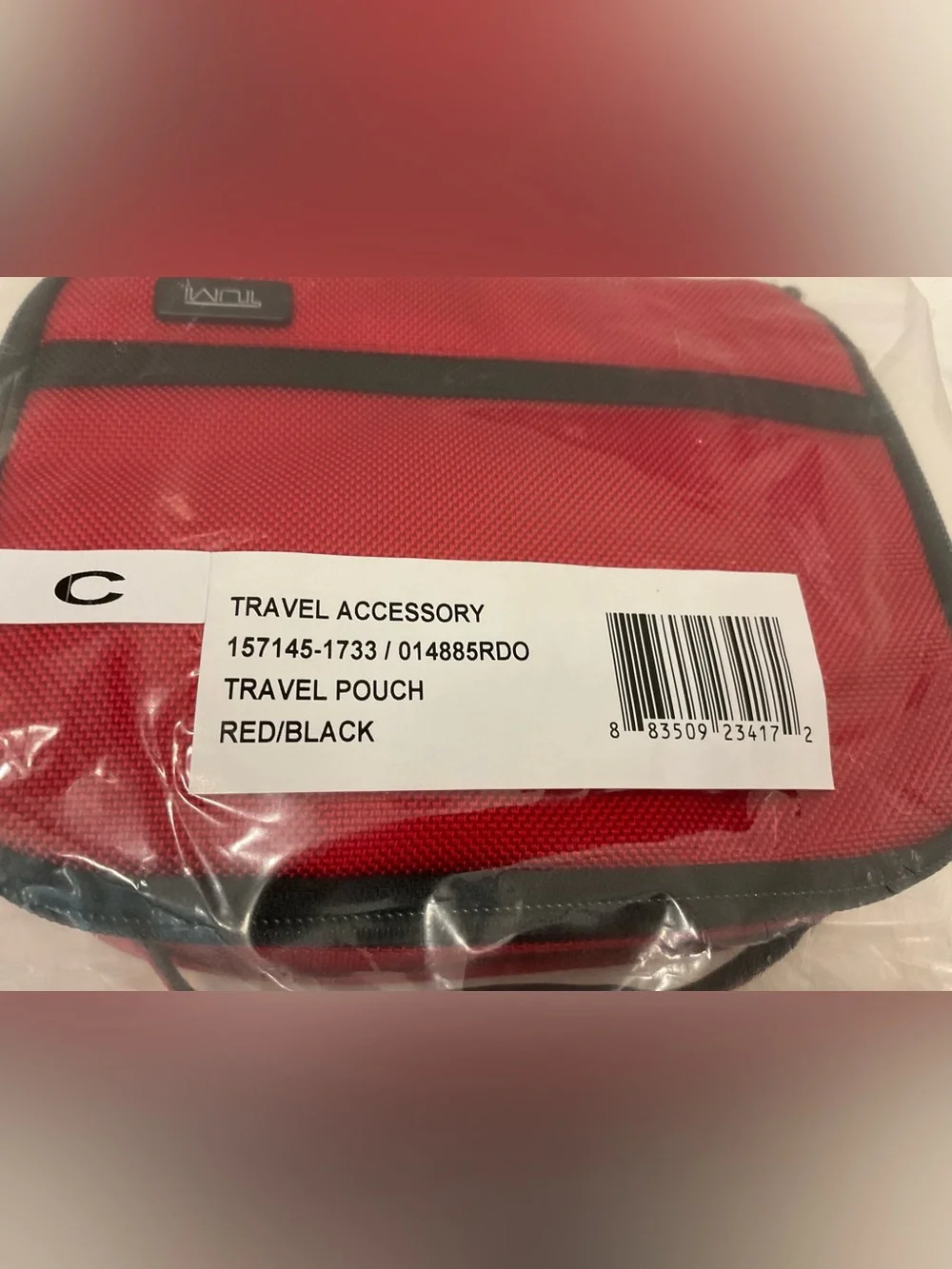 NEW TUMI Zippered CUBE TRAVEL POUCH - Cosmetic Bag - RED with BLACK